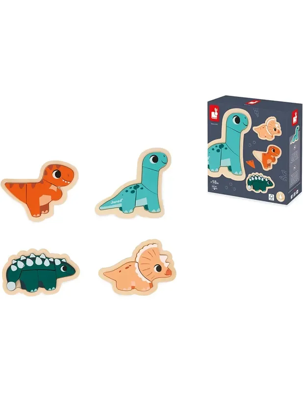4 Puzles evolutivos de madera Dinosaurios – Janod J05824