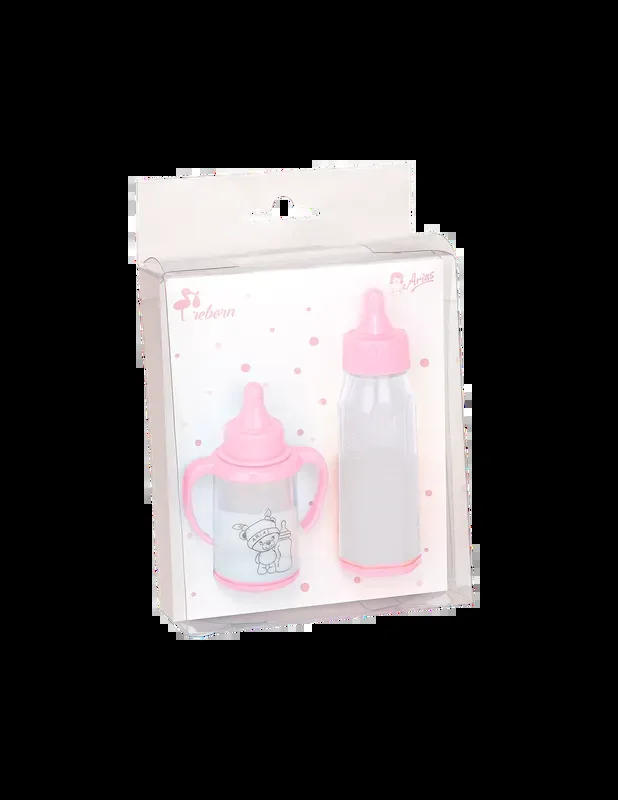 Accesorios Muñecas – Set de 2 Biberones Reborn en Rosa – Arias 6092
