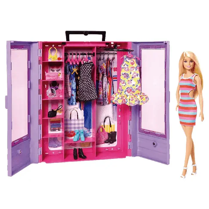 Barbie Fashionista Armario portátil con Muñeca y complementos 3 años