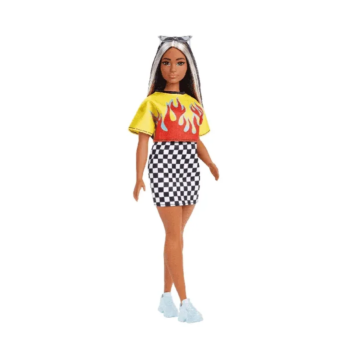 Barbie Fashionista Muñeca Curvy con Top Llamas y Falda de Cuadros