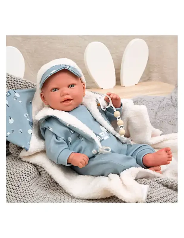 Bebé Reborn 45 cm Bruno Realista con Ropita Azul y Manta Extremidades de Vinilo y Cuerpo Blando – Arias 98150