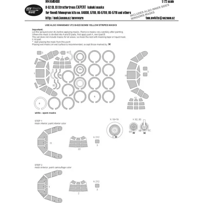 Boeing B-52B/B-52D Stratofortress EXPERT kabuki masks all windows including inner side masks, all wheels (designed to be use wit