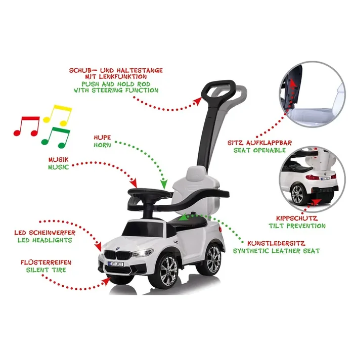 Correpasillo BMW M5 blanco 2en1 con barra de empuje