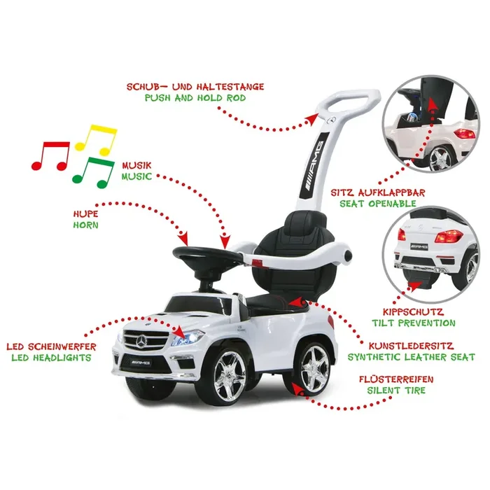 Correpasillo Mercedes-Benz AMG GL 63 blanco 2en1 con barra de empuje