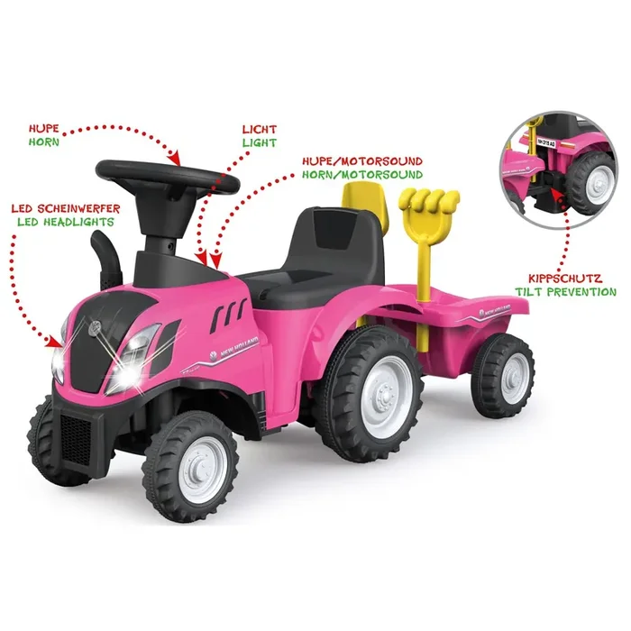 Correpasillo New Holland T7 Tractor con remolque fucsia 2en1