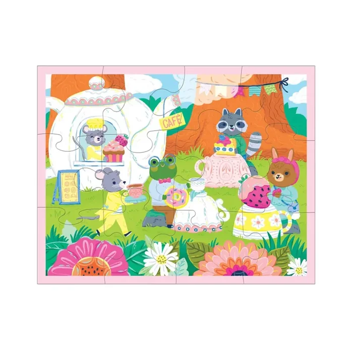 Mudpuppy Puzzle FIESTA DEL TÉ 36x28cm, 12 piezas, rompecabezas en bolsa con cierre hermético 27×18,5cm, 2+