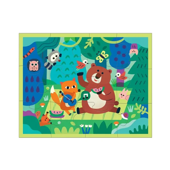 Puzzle Mudpuppy PICNIC en el BOSQUE 36x28cm, 12 piezas, rompecabezas en bolsa con cierre hermético 27×18,5cm, 2+